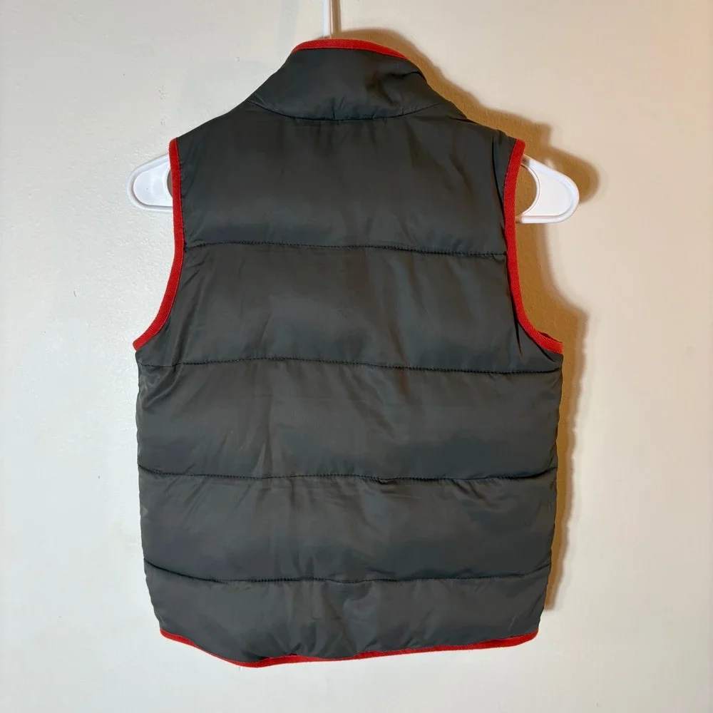 Mini Boden Puffer Vest Taupe Gray with‎ Red Trim Fleece Lined 7-8Y